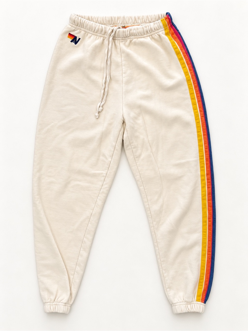 Aviator Nation Cream Joggers with Rainbow Side Stripes